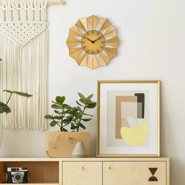 La Crosse Technology 12.8 in. Gold Metal Sunray Quartz Wall Clock