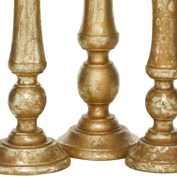 LITTON LANE 18 in. and 15 in. Golden Mango Wood Candle Holder