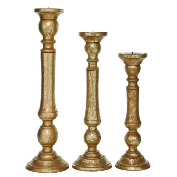 LITTON LANE 18 in. and 15 in. Golden Mango Wood Candle Holder