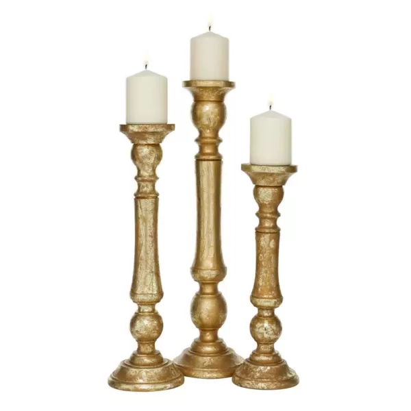 LITTON LANE 18 in. and 15 in. Golden Mango Wood Candle Holder