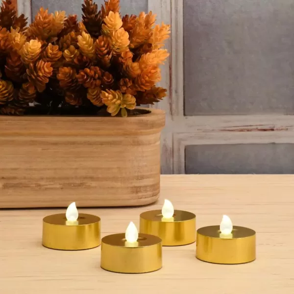 LUMABASE Gold Battery Operated Extra Large Tea Lights with Remote Control and 2-Timers (4-Count)