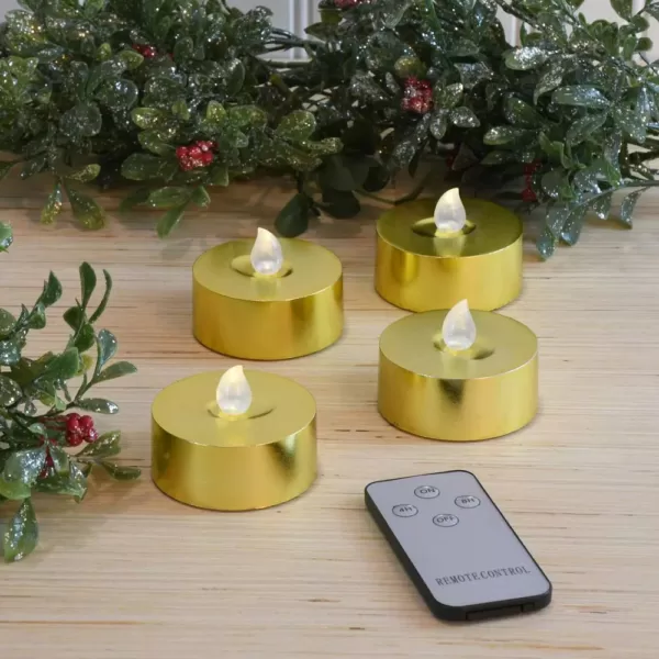 LUMABASE Gold Battery Operated Extra Large Tea Lights with Remote Control and 2-Timers (4-Count)