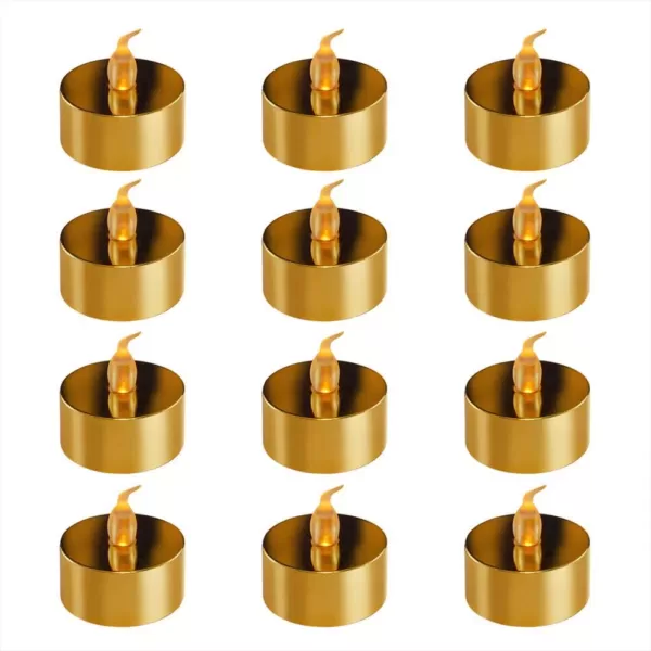 LUMABASE Battery Operated Gold Plated LED Tea Lights (12-Count)