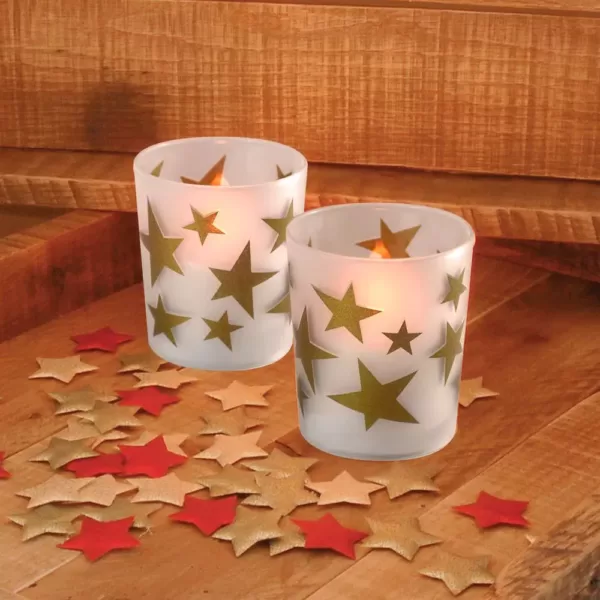 LUMABASE Gold Stars Battery Operated LED Candles (2-Count)