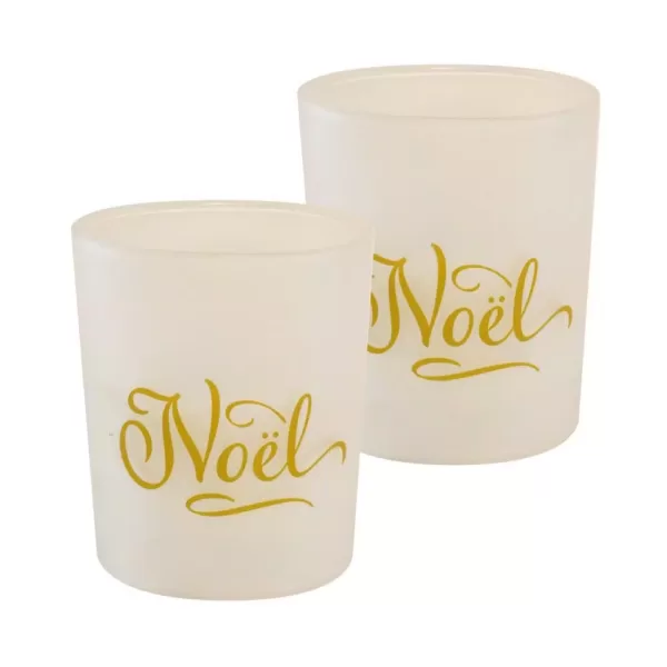 LUMABASE Battery Operated Noel Glass LED Candles (Set of 2)