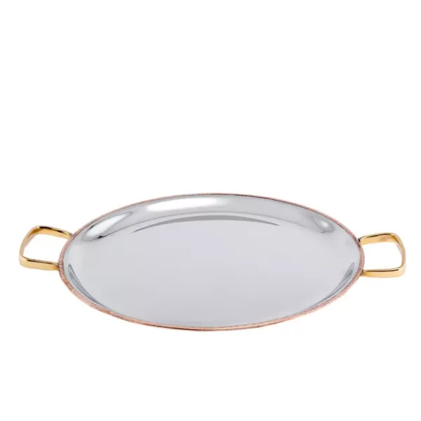 Old Dutch 11 in. 2 PLY Solid Copper / Stainless Steel Embossed Pattern Base Flat Tray with Brass Handles