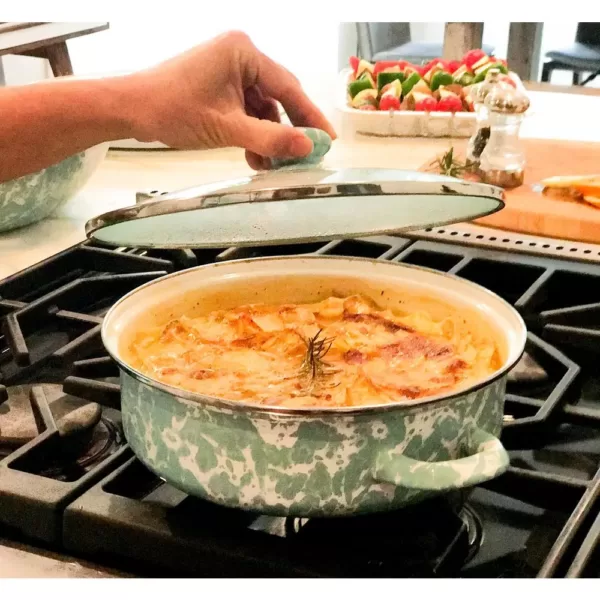 Golden Rabbit Enamelware 5 qt. Porcelain-Coated Steel Saute Pan in Solid White with Glass Lid