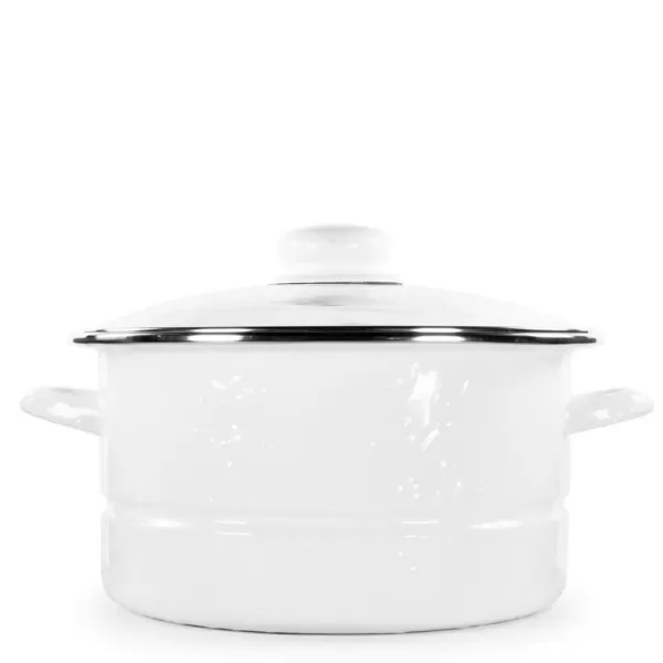 Golden Rabbit Enamelware 6 qt. Porcelain-Coated Steel Stock Pot in Solid White with Glass Lid