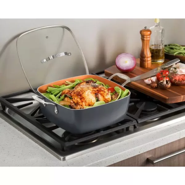 Gotham Steel 6 qt. Aluminum Ti-Ceramic Nonstick Deep Square All-in-One Casserole Pan Set