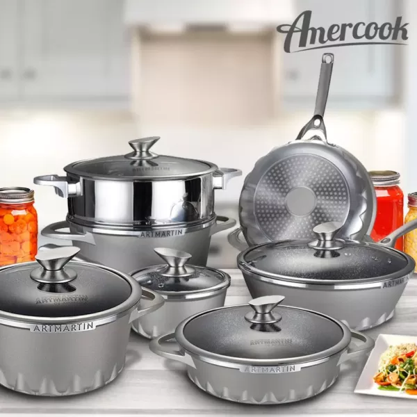 AMERCOOK 8.7 in ARTMARTIN Non-Stick Ceramic Coated Stockpot and Glass Lid Induction Bottom