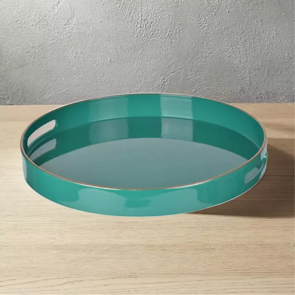 Benzara Green Round Tray with Cutout Handles