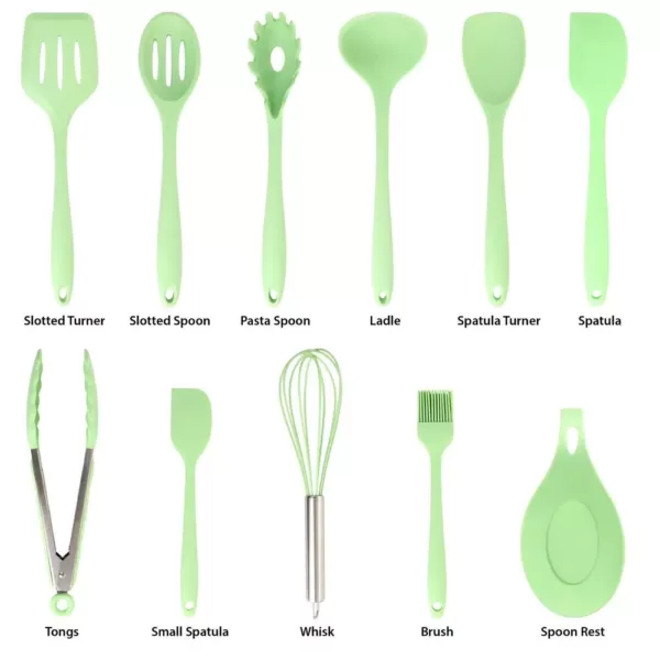 MegaChef Mint Green Silicone Cooking Utensils, (Set of 12)