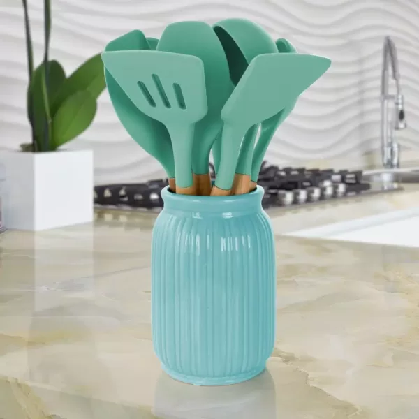 MegaChef Mint Green Silicone and Wood Cooking Utensils (Set of 9)