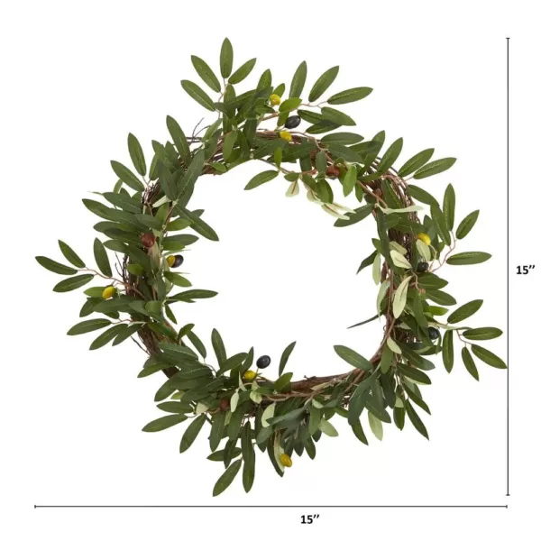 Nearly Natural 16 in. Olive Artificial Wreath