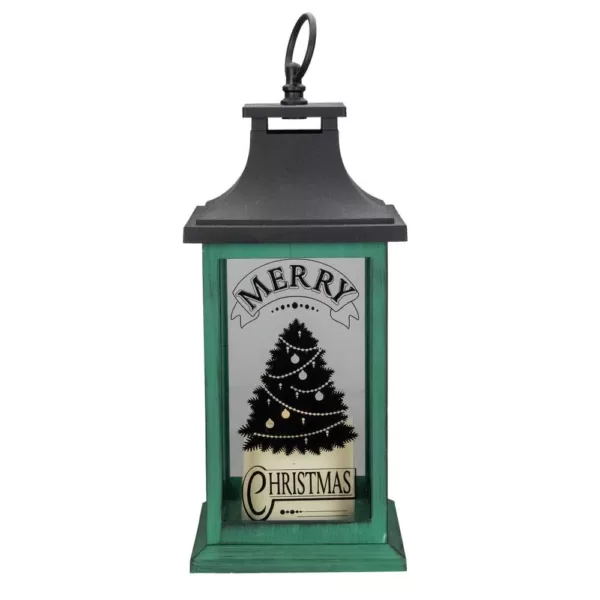 Northlight 12 in. Green and Black LED Candle With Christmas Tree Tabletop Lantern