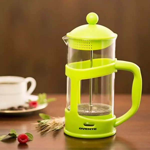 Ovente 8-Cup Green French Press Cafetire Heat-Resistant Borosilicate Glass Coffee and Tea Maker FREE Measuring Scoop