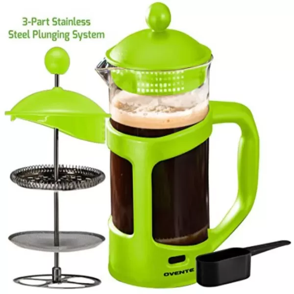 Ovente 8-Cup Green French Press Cafetire Heat-Resistant Borosilicate Glass Coffee and Tea Maker FREE Measuring Scoop