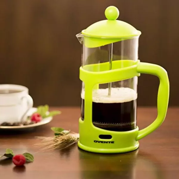 Ovente 8-Cup Green French Press Cafetire Heat-Resistant Borosilicate Glass Coffee and Tea Maker FREE Measuring Scoop