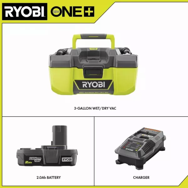 RYOBI 18-Volt ONE+ 3 Gal. Project Wet/Dry Vac with 2.0 Ah Battery and Charger