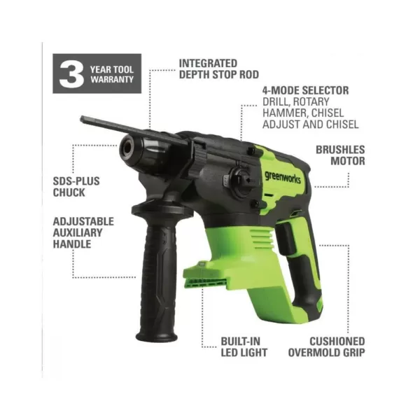 Greenworks 24-Volt Cordless 3/4 in. Brushless SDS 2J Rotary Hammer (Tool-Only)