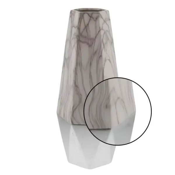 LITTON LANE 18 in. x 7 in. Ceramic White and Silver Vase