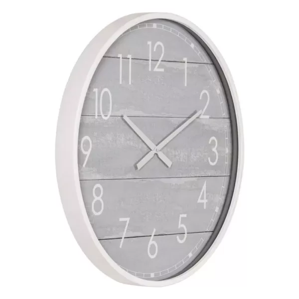 Pinnacle 28 in. Gray Washed Wood Plank Round Wall Clock