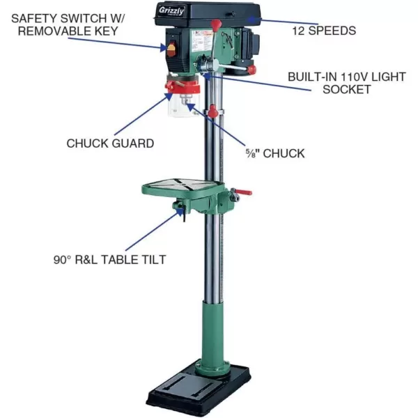 Grizzly Industrial 14 in. 12 Speed Heavy-Duty Floor Drill Press