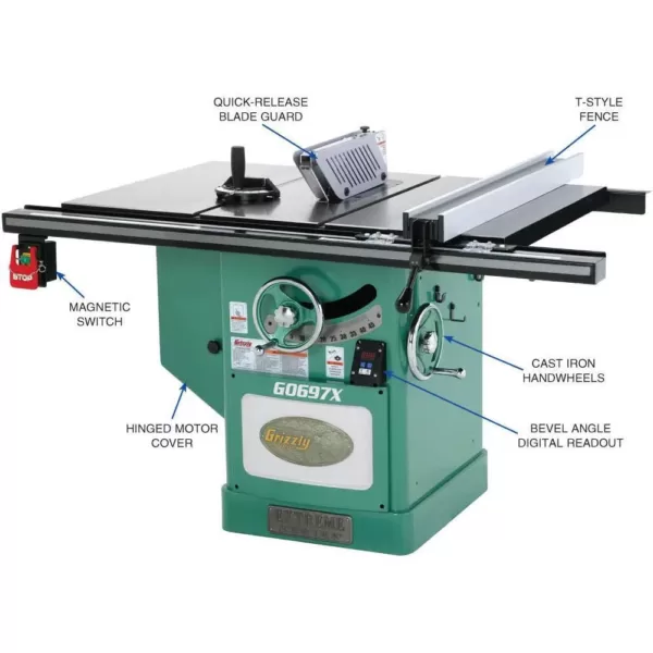 Grizzly Industrial 12 in. 7-1/2 HP 3-Phase Extreme Series Left-Tilt Table Saw