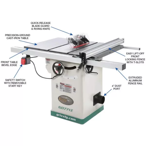 Grizzly Industrial 10 in. 2 HP 120-Volt Hybrid Table Saw with T-Shaped Fence