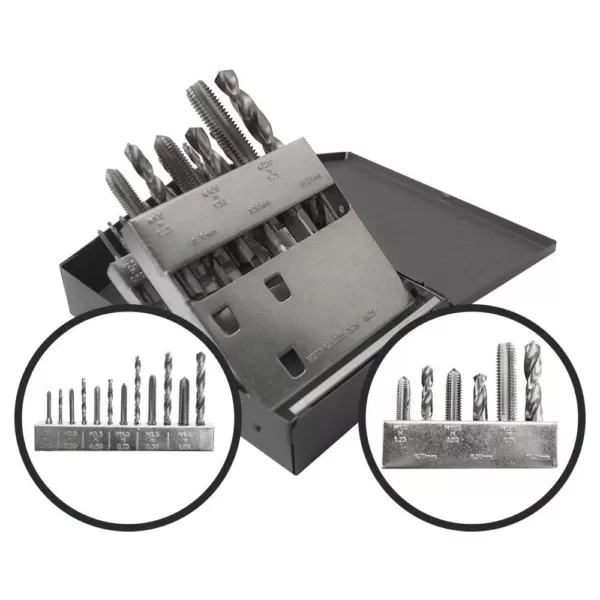 Gyros 118-Degree High Speed Steel HSS Split Point Drill Bits Metric Tap and Drill Bit Set (18-Piece)