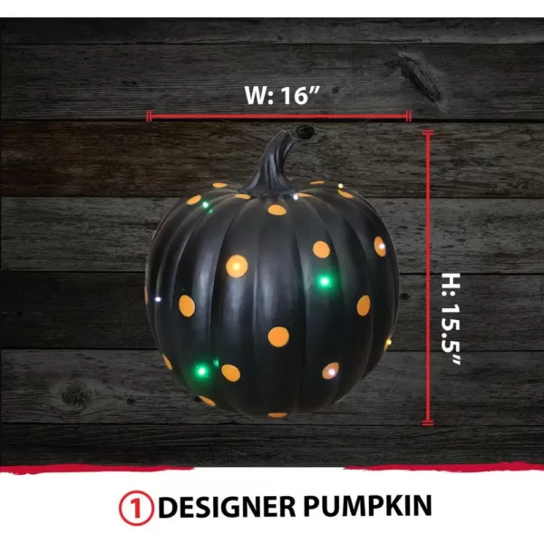 Haunted Hill Farm 15.5 in. Black with Orange Polka Dots Indoor/Outdoor Lighted Designer Pumpkin