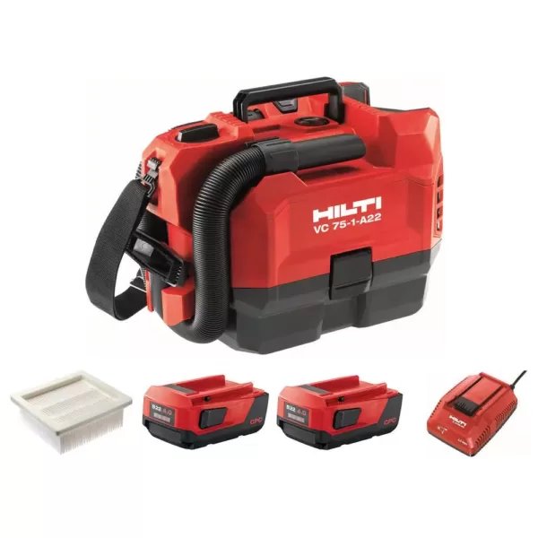 Hilti 22-Volt VC 75-1-A22 3.5 Gal. 75 CFM 4.0 Li-ion Cordless Vacuum with HEPA and Dry Filters (Battery and Charger Included)