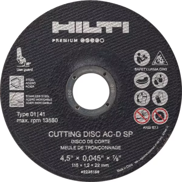 Hilti 4.5 in. x 0.045 in. x 7/8 in. AC-D SP Type 1 Premium Thin Abrasive Cutting Disc (25-Pack)