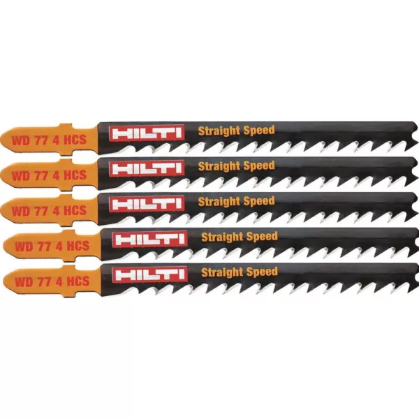 Hilti 3 in. 6 TPI WD 77 4 High Carbon Steel T-Shank Premium Jig Saw Blade for Cutting Wood Up to 50 mm Thick (5-Pack)