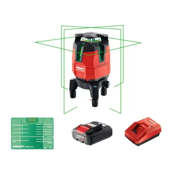 Hilti PM 40-MG 130 ft. Multi-Line Green Laser Level Kit with Battery Pack, Charger and Target Plate