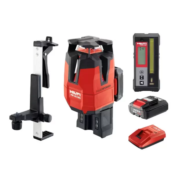 Hilti PM 40-MG 130 ft. Multi-Line Green Laser with Receiver, Wall Mount and Adapter