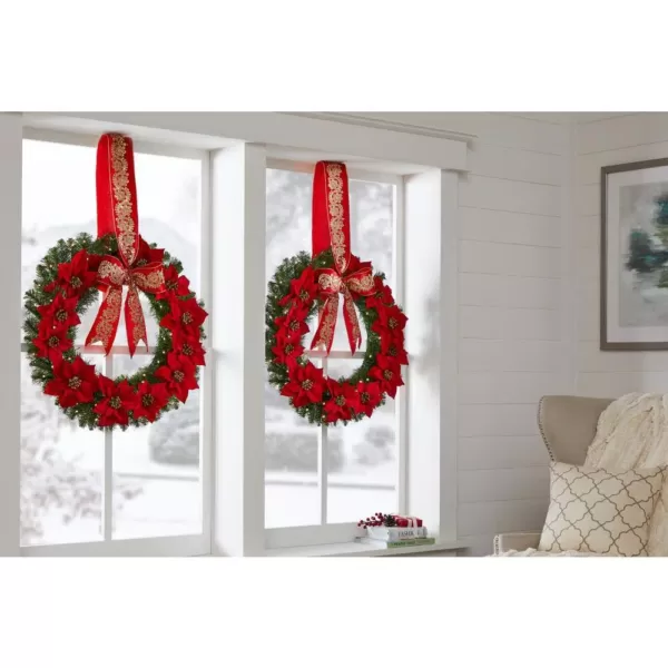 Home Accents Holiday 30 in. Berry Bliss Battery Operated Pre-Lit LED Artificial Christmas Wreath with Poinsettia