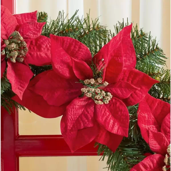 Home Accents Holiday 30 in. Berry Bliss Battery Operated Pre-Lit LED Artificial Christmas Wreath with Poinsettia