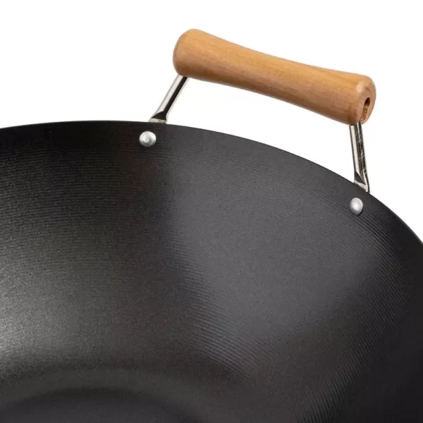 Honey-Can-Do Joyce Chen 14 in. Black with Birchwood Handle Carbon Steel Non-Stick Wok