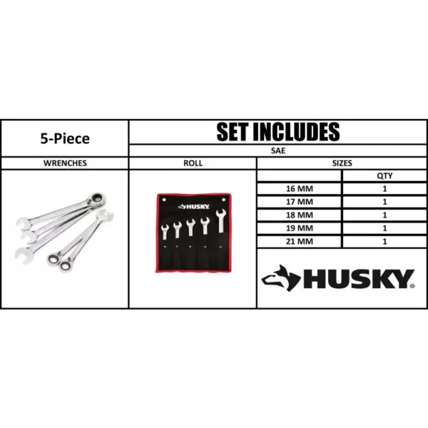 Husky Large Metric Reversible Ratcheting Wrench Set (5-Piece)