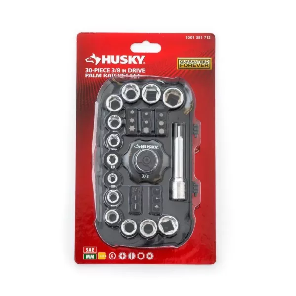 Husky 3/8 in. Drive Palm Ratchet and Socket Set (30-Piece)