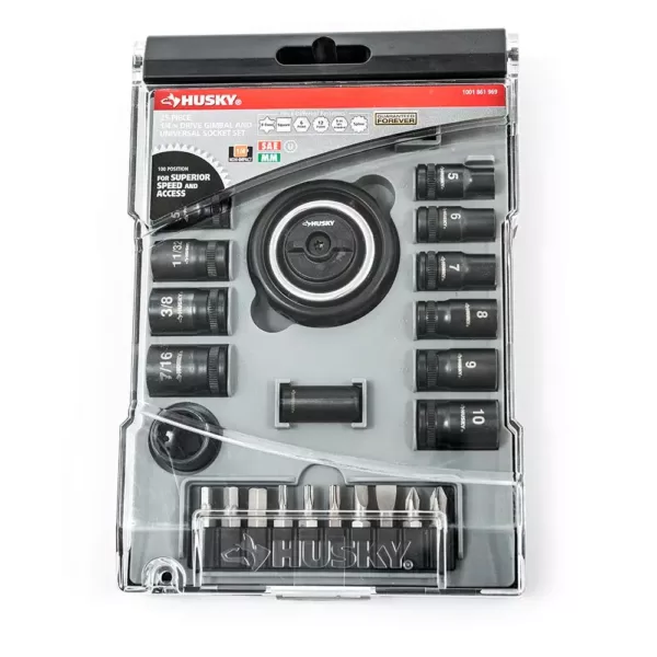 Husky 1/4 in. Drive Gimbal Ratchet and Universal Socket Set (25-Piece)