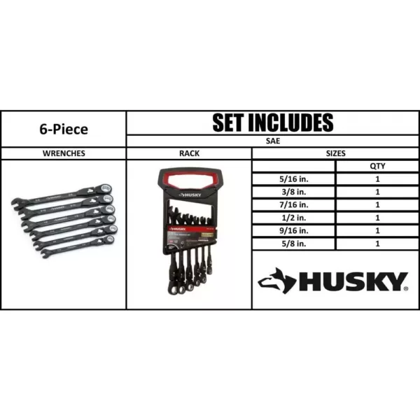 Husky 100-Position Flex-Head Ratcheting Wrench Set SAE (6-Piece)