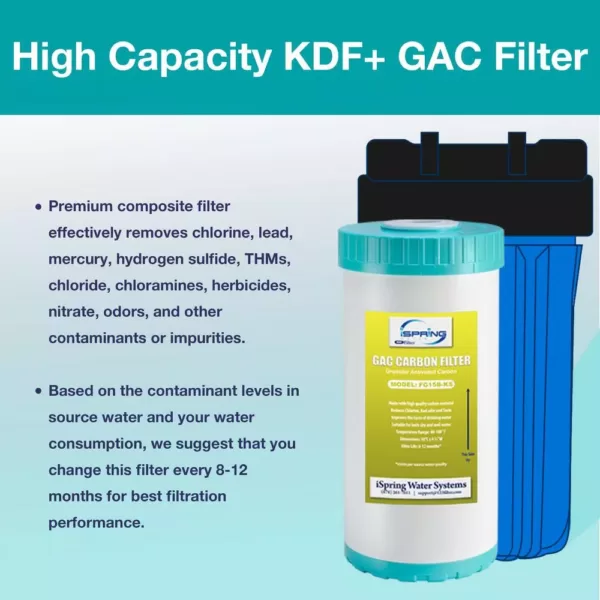 ISPRING 10 in. x 4.5 in. Premium GAC and KDF Carbon Filter Replacement Water Filter Cartridge for Undersink Filter System