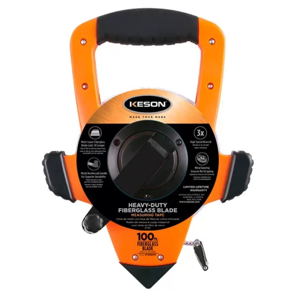 Keson 100 ft. Fiberglass Open Reel Tape Measure, 3x1 Rewind, ABS Housing, SAE