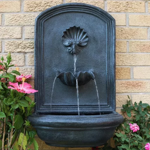 Sunnydaze Decor Seaside Resin Lead Solar Outdoor Wall Fountain with Battery Backup