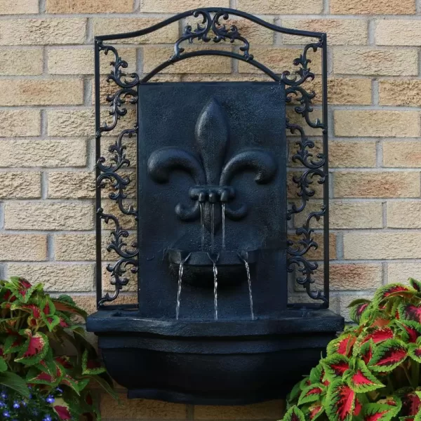 Sunnydaze Decor French Lily Resin Lead Solar-On-Demand Outdoor Wall Fountain