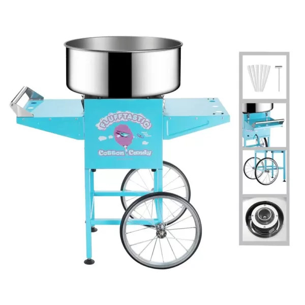 Great Northern Blue Flufftastic Commercial Cotton Candy Machine with Cart