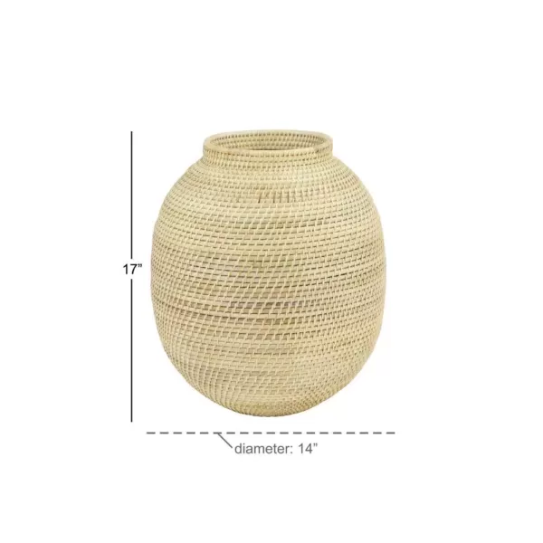 LITTON LANE Large Decorative Handwoven Natural Beige Bamboo Vase