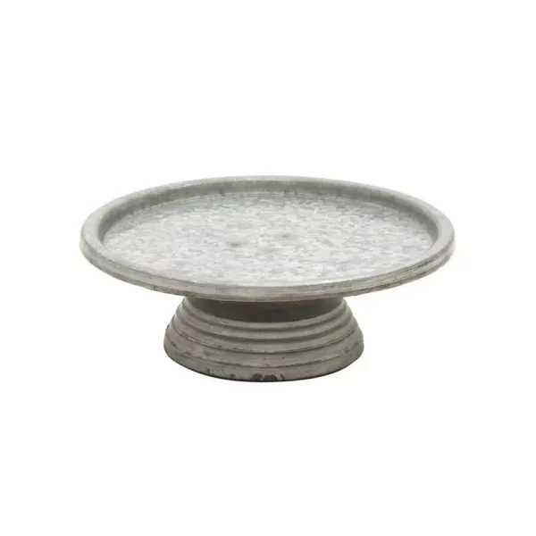 LITTON LANE 13 in. Round Gray and Black Iron Cake Stand